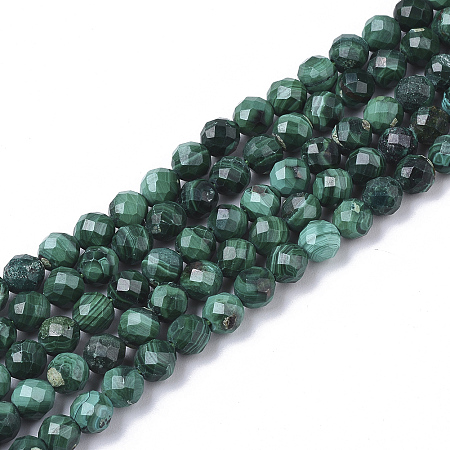 ARRICRAFT Natural Malachite Beads Strands, Faceted, Round, 4mm, Hole: 0.5mm, about 85~86pcs/strand, 15.75 inches(40cm)