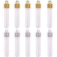 Arricraft 12 Sets 26mm Clear Glass Bottles Hanging Tube Wish Bottles with Golden/Silver Metal Caps for Necklace Pendant Jewelry Making