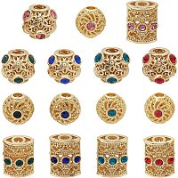 NBEADS 15 Pcs Real 18K Gold Plated Brass Spacer with Cubic Zirconia, Hollow Rondelle Rectangle Round Micro Pave Beads Cubic Zirconia Charms Cz Pave Beads Gold Plated Charms for Jewelry Making