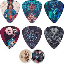 CREATCABIN 6Pcs Guitar Picks Medium Bulk Acoustic Electric Bass Thin Celluloid Guitar with Portable Tin Box Music Gift for Guitarist Son Husband Boyfriend Fiance Dad Friend(Skull Wolf God)