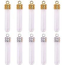 Arricraft 12 Sets 26mm Clear Glass Bottles Hanging Tube Wish Bottles with Golden/Silver Metal Caps for Necklace Pendant Jewelry Making