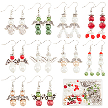 SUNNYCLUE DIY Christmas Fairy Earring Making Kit, Including Glass Pearl & Rhinestone Round & Alloy Wing Beads, Brass Earring Hooks, Mixed Color, 210Pcs/box