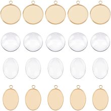 UNICRAFTALE 20 Sets Flat Round & Oval Pendant Blanks with Glass Cabochons 16-18mm Bezels Blank Charm Stainless Steel Charms Pendant Cabochon Settings for DIY Jewelry Making, Golden