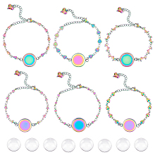 UNICRAFTALE 6 Sets 6 Styles Bracelets Making Kit 304 Stainless Steel Bracelets Bezel Cabochon Bracelet Rainbow Color Jewellery Connector Bracelet with Clear Glass Cabochons for Bracelet Making