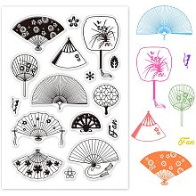 GLOBLELAND Oriental Style Fan Clear Stamps Transparent Silicone Stamp Seal for Card Making Decoration and DIY Scrapbooking