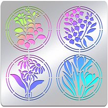 BENECREAT 6x6inch Flower Pattern Stainless Steel Drawing Stencils, Bouquet Metal Stencils Templates for Painting on Wood Furniture Crafts Journaling