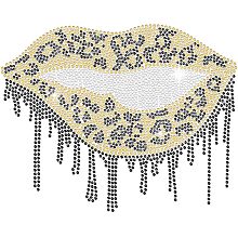 MAYJOYDIY Leopard Lip Rhinestone Iron on Transfer Lip Rhinestone Heat Transfer Leopard Print Tassel 8.2×6.6inch Crystal Rhinestone Bling Patch Clothing Repair Applique T-Shirt Jacket Decor