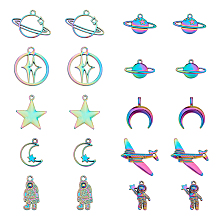 CHGCRAFT 20Pcs 10Style Rainbow Color Charms Spaceman Double Horn Moon Star Alloy Charms Pendants for Jewelry Necklace Making