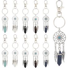 NBEADS 10 Pcs Dream Catcher Keychain, Dream Catcher Dangle Pendants with Natural Double Terminated Points Gemstone Charms Dreamcatcher Keyring Lucky Decor for Bag Home Hanging Ornaments Car Pendant