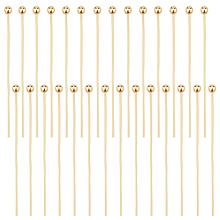 Beebeecraft 200Pcs/Box Ball Head Pins 18K Gold Plated Brass Ball Eye Pins 30mm Jewelry Making Findings for Charm Beads DIY Making, Head: 2mm