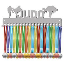 CREATCABIN Fashion Iron Medal Hanger Holder Display Wall Rack, 20 Hooks, with Screws, Word Judo, Sports Themed Pattern, 141x400mm, Hole: 5mm