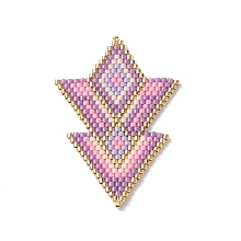 Honeyhandy Handmade Loom Pattern MIYUKI Seed Beads, Rhombus with Triangle Pendants, Pink, 49x33x2mm, Hole: 0.8mm