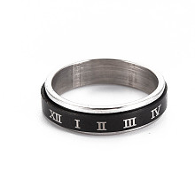 Honeyhandy Roman Numerals Finger Ring, 201 Stainless Steel & Alloy Flat Ring for Men Women, Cadmium Free & Lead Free, Black, US Size 11 1/4(20.7mm)