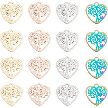 DICOSMETIC 16pcs 4 Colors 304 Stainless Steel Heart Tree Charms Tree of Life Pendants Family Tree Charms Hollow Plant Pendants for Necklace Bracelet Jewelry Making,Hole:1.8mm