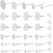 DICOSMETIC 500pcs 5 Sizes 3mm/4mm/6mm/8mm/10mm 316 Stainless Steel Flat Pad Earring Studs Blank Peg Earring Findings Disc Stud Earrings with Ear Nuts for Jewelry Making,Pin:0.8mm