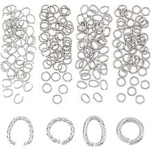 DICOSMETIC 200Pcs 4 Styles Stainless Steel Open Jump Rings Twisted Small Round Ring Connectors 8mm 9mm Metal Jump Rings for Choker Necklaces Bracelet DIY Jewelry Making Findings