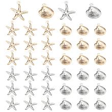 PandaHall Elite 40Pcs 4 Style 304 Stainless Steel Pendants, Starfish & Shell Shapes, Mixed Color, 10pcs/style