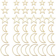 UNICRAFTALE 36pcs 6 Sizes Golden Star & Moon Linking Rings 304 Stainless Steel Frames Connectors Metal Jewelry Connector Links for Women Jewelry Making