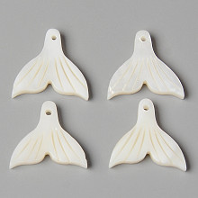 Honeyhandy Natural Freshwater Shell Pendants, Mermaid Tail Shape, Creamy White, 18x19x3mm, Hole: 1mm