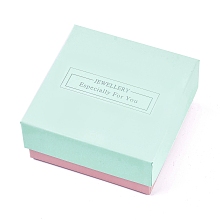 Cardboard Bracelet Boxes, with Black Sponge, for Jewelry Gift Packaging, Square, Aquamarine, 7.5x7.5x3.5cm