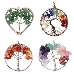 SUNNYCLUE Natural Gemstone Pendants, with Metal Findings, Mixed Shapes, Platinum, 4pcs/set