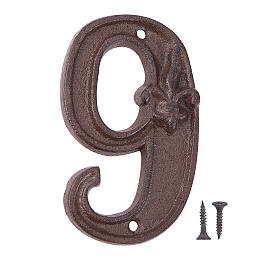 GORGECRAFT Iron Home Address Number, with 2pcs Screw, Num.9, 116x70x10.5mm, Hole: 5mm