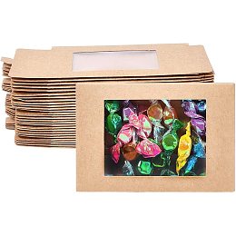 Foldable Creative Kraft Paper Box, Wedding Favour Boxes, Paper Gift Box, with Clear Window, Rectangle, Camel, Box: 125x85x15mm, Unfold: 19.6x10cm; Window: 8x6cm, 30pcs/set