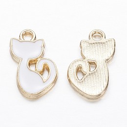 Honeyhandy Alloy Enamel Kitten Charms, Cat Silhouette Shape, Golden, 15x8.5x1.5mm, Hole: 1.5mm