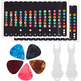 GORGECRAFT 60PCS Guitar Picks Guitar Pick Sampler Color Coded Note Decals Fingerboard Frets Map Sticker for Beginner Acoustic and Electric Guitars with 2PCS Stickers & 2PCS Bridge Pin Pullers