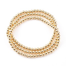 Honeyhandy Round Brass Beaded Stretch Bracelets, Stackable Bracelets, Golden, Inner Diameter: 2-1/8 inch(5.5cm), Bead: 4mm, 3pcs/set