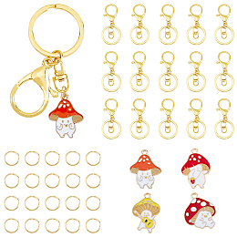 DICOSMETIC Keychain Making Kit 16Pcs Golden Lobster Claw Clasp Keychains 20Pcs Small Split Key Chain Ring 16Pcs 4 Styles Mushroom Charms Alloy Kawaii Keychains for Backpack Purse Accessories