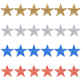 FINGERINSPIRE 24Pcs 4 Colors Star Hotfix Rhinestone, Costume Accessories, Sewing Craft Decoration, for Independence Day, Mixed Color, 35x37x2.5mm, 6pcs/color