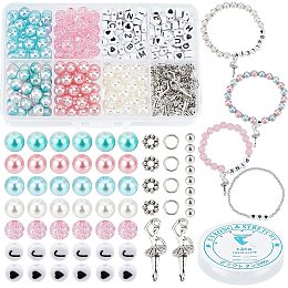 PandaHall Elite 480pcs Beads Jewelry Making Kits Bracelet Necklace Making Crackle Beads Letter Alphabet Beads Charms Metal Spacers Beads for Jewelry Bracelet Necklace Earring DIY Crafts