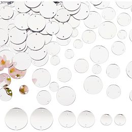 PandaHall Elite 300pcs 3 Sizes Sew on Mirror Acrylic Round Flat Back Mirror Beads with Hole Silver DIY Mirrored Rhinestones for Costume Dresses Garment Accessory, 10/15/20mm(0.4/0.6/0.8inch)