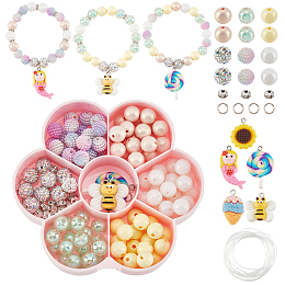 SUNNYCLUE 1 Box Mermaid Charms Polymer Clay Lollipop Charms Bees Charms for Jewelry Making Bracelet Making Kit Ice Cream Charms Necklace Bracelets Rhinestone Clay Pave Round Beads Princess DIY Kit