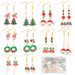 SUNNYCLUE Christmas Earring Making Kit, Including Glass Beads, Santa Claus & Tree & Bowknot & Snowman Alloy Enamel Pendants, Brass Earring Hooks, Mixed Color, 194pcs/box