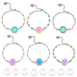 UNICRAFTALE 6 Sets 6 Styles Bracelets Making Kit 304 Stainless Steel Bracelets Bezel Cabochon Bracelet Rainbow Color Jewellery Connector Bracelet with Clear Glass Cabochons for Bracelet Making