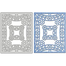 GLOBLELAND 2Pcs Rectangle Lace Metal Cutting Dies Flower of Life Cutting Dies Stencils for DIY Scrapbooking Embossing Photo Album Decorative Paper Card, Matte Platinum