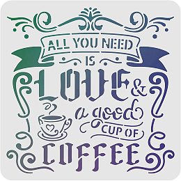 FINGERINSPIRE Coffee Sign Stencils Template 11.8x11.8 inch Plastic Coffee Bar Drawing Painting Stencils Square Reusable Love Coffee Stencils for Painting on Wood, Floor and Wall