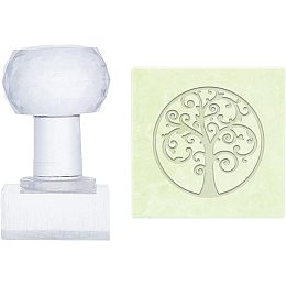 PandaHall Elite Tree Soap Stamp Tree of Life Acrylic Stamp with Handle Square Soap Chapter Imprint Stamp for Handmade Soap Cookie Clay Pottery Stamp Biscuits Gummier Making Projects