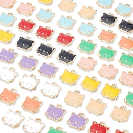 PandaHall Elite 60Pcs 10 Colors Eco-Friendly Zinc Alloy Pendants, with Enamel, Cat Shape, Cadmium Free & Nickel Free & Lead Free, Mixed Color, 15x13x3mm, Hole: 2mm, 6pcs/color