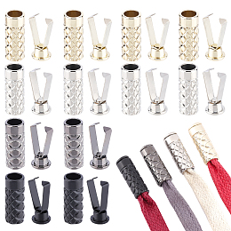 PandaHall Elite 32 Sets 4 Colors Zinc Alloy Cord Ends, End Caps, Column, Mixed Color, 19x7.5mm, Inner Diameter: 5.5mm, 8 sets/color