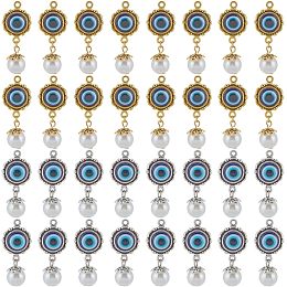 PandaHall Elite 32pcs Evil Eye Pendant Charms, 2 Colors Blue Resin Evil Eye with White Pearl Beads Dangle Pendants Spacer Beads for DIY Earrings Necklaces Bracelets Jewelrys Keychain Making