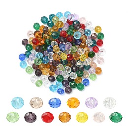 Honeyhandy 200Pcs Faceted Rondelle Transparent Glass Beads, Mixed Color, 6x4mm, Hole: 1mm