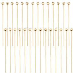 Beebeecraft 200Pcs/Box Ball Head Pins 18K Gold Plated Brass Ball Eye Pins 30mm Jewelry Making Findings for Charm Beads DIY Making, Head: 2mm