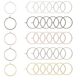 PandaHall Elite 200 pcs 5 Color 20mm Brass Round Hoop Earrings Wire Hoops Wine Glass Charm Rings Beading Hoop for DIY Craft Making Party Favors