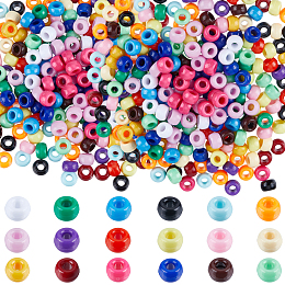 SUNNYCLUE 1800Pcs 18 Colors Opaque Plastic Beads, Barrel, Mixed Color, 9x6mm, Hole: 3.8mm, 100pcs/color