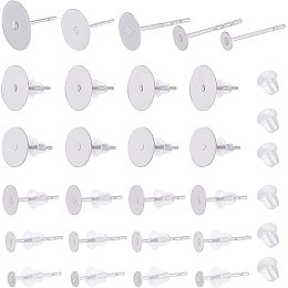 DICOSMETIC 500pcs 5 Sizes 3mm/4mm/6mm/8mm/10mm 316 Stainless Steel Flat Pad Earring Studs Blank Peg Earring Findings Disc Stud Earrings with Ear Nuts for Jewelry Making,Pin:0.8mm