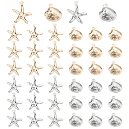 PandaHall Elite 40Pcs 4 Style 304 Stainless Steel Pendants, Starfish & Shell Shapes, Mixed Color, 10pcs/style