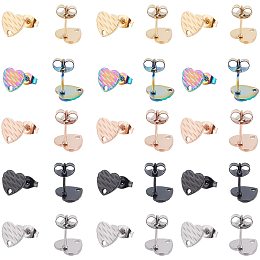 UNICRAFTALE 30Pcs 5 Colors Heart Earrings Studs Textured Stud Findings Ion Plating 304 Stainless Steel Pineapple Textured Earring Posts Earring Pins with Hole, Earring Backs, for Earring Making